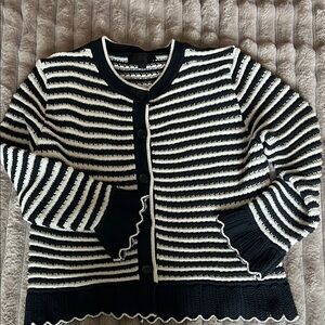 Zara black and White Crewneck Cardigan Sweater